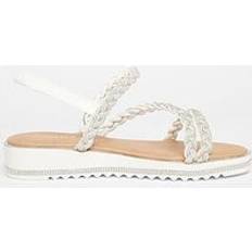 Quiz Wide Fit Diamante Flat Sandals - White