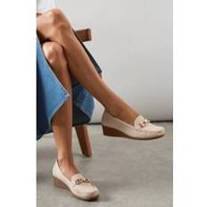 Wedge Loafers Good For The Sole Faux Leather Trim Detail Comfort Low Wedge Loafers - Beige