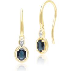 Gold - Sapphire Earrings Gemondo Classic Oval Sapphire & Round Diamond Drop Earrings - 9ct Yellow Gold