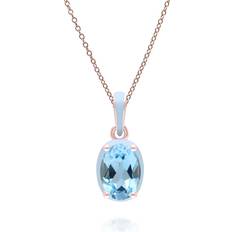 Topaz Necklaces Gemondo Siberian Waltz Blue Enamel Oval Sky Blue Topaz Pendant Necklace - Rose Gold Vermeil