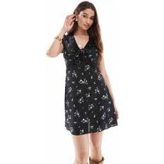New Look Clothing New Look Women's Floral Print Polka Dot Lace Trim Mini Dress - Black