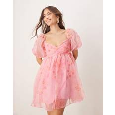 Sheer Sleeve Organza Mini Dress - Pink Floral