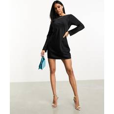 Abercrombie & Fitch Long Sleeve Satin Backless Dress Black