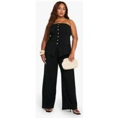 Women Suits boohoo Womens Plus Super Stretch Bandeau Longline Waistcoat Wide Leg Trousers - Black