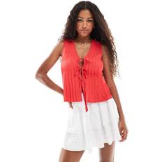 Chiffon Tops New Look Pleated Tie Front Sleeveless Top - Red