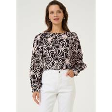 Boat Neck Blouses Kaffe Hannah High Neck Blouse With Long Sleeves - Black/Light Beige