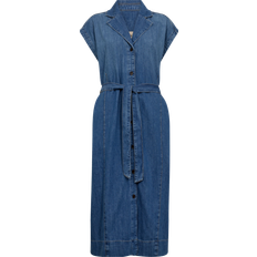 Mos Mosh Kjoler Mos Mosh Denim Kjole Med Krave - Mid Blue