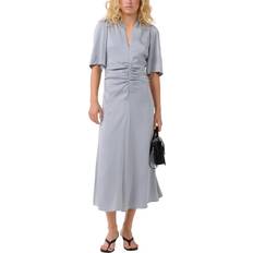 Gestuz Ruched V-Neck Dress - Grey Blue