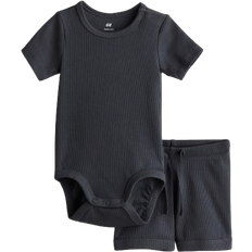 H&M Ribbed Cotton Set 2-piece - Dark Grey (1147423013)