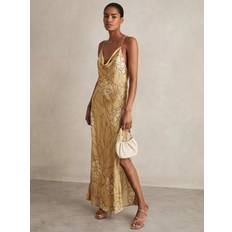 Reiss Long Dresses Reiss Rochelle Floral Slip Dress - Gold
