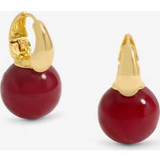 Gold Tone Red Bead Earrings