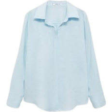Mango Dame Skjorter Mango Samara Straight Linen Shirt - Sky Blue