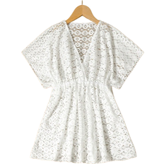 Polyester Dresses Children's Clothing Shein Tween Girl Cover Up This Dress Style Hollow Cover Up - White