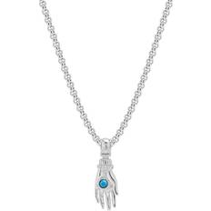 Men - Turquoise Necklaces Nialaya Hand Pendant Necklace - Stainless Steel/Turquoise/Sterling Silver