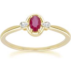 Guld - Röda Ringar Gemondo Classic Oval Ruby & Round Diamond Ring - 9ct Yellow Gold