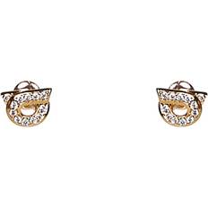 Ferragamo Gold Gancini Earrings With Rhinestones - Yellow