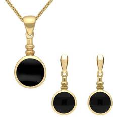 Jewellery Sets C W Sellors 9ct Yellow Gold Whitby Jet Round Bottletop Two Piece Set