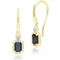 Gold - Sapphire Earrings Gemondo Classic Sapphire Baguette & Diamond Drop Earrings - 9ct Yellow Gold