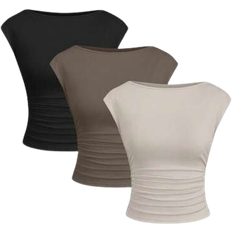 Shein Sweetra 3pcs/Set Sexy Cut-Out Back Breathable Moisture Wicking Fitted Short Sleeve Women Top/Tee Set