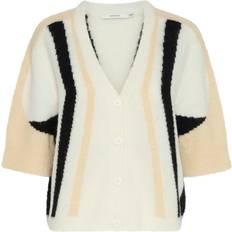 Dam - Multifärgade Koftor Gestuz Gzalpha Cardigan Dam Stickade Tröjor - Ivory/Butter Yellow/Black