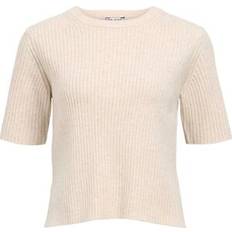 Beige - Unisex Tröjor Object Objelva 2 4 RE Oneck Knit Noos Dam Stickade Tröja - Humus/White Sand Melange