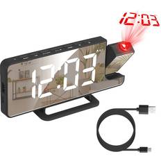 Alarm Clocks Fresh Fab Finds Dual Alarm Projection Clock With USB Port 6 Dimmer 7.7 In Mirror Black