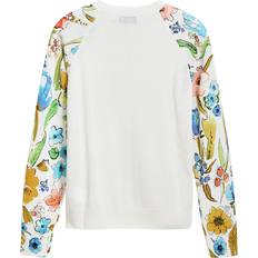 Blommiga Tröjor Desigual Stickade Tröjor Koftor Dam Sommar Dam Sweatshirt Kollektion - White
