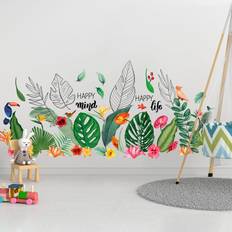 Green Self-adhesive Decorations Blue Elephant Tropical Wall Sticker 101cm H X 187cm W Self-adhesive Decoration