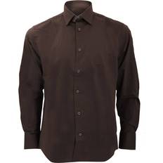 Russell Mens Long Sleeve Easy Care Fitted Shirt - Chocolate
