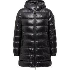 Moncler Lang Dunfrakke Med Sidelogo - Sort