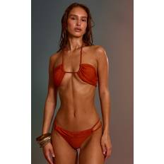 Orange - Women Bikinis PrettyLittleThing Rust Ruched Waist Panel Tanga Bikini Bottoms - Orange