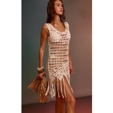 Vita Saronger & Kimonos PrettyLittleThing Cream Crochet Tassel Hem Mini Beach Dress - White