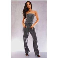 Grey Jumpsuits & Overalls PrettyLittleThing Bandeau Denim Jumpsuit - Washed Grey