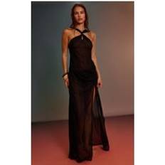 PrettyLittleThing Black Halter Neck Chiffon Maxi Beach Dress