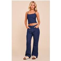 Stripes Jeans PrettyLittleThing Pinstipe Denim Low Rise Straight Leg Jeans - Indigo