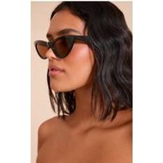 PrettyLittleThing Black Cat Eye Sunglasses - Amber