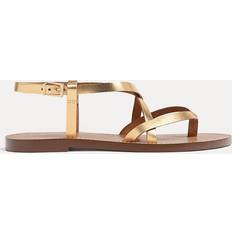 Stradivarius Flat Strappy Leather Sandals - Gold