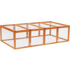 Pawhut Rabbit Run Wooden Hutch Cage 181x100x48cm Brown
