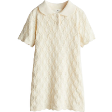 H&M Pointellestickad Klänning - Crèmevit