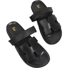 Shein Women Shoes Comfy Open Toe Flat Thick Soled Everyday Basic Slip-On PU Black Slippers Sliders Vacation Shoes Casual Shoes Beach Shoes Mother's Day Present