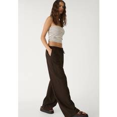 Lav talje Bukser Stradivarius Linen Blend Drawstring Trousers - Brown