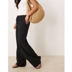 Mango Linen-Blend Elastic Waist Pants - Black