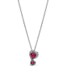 Red - Women Necklaces Pandora Halo Hearts Pendant Necklace Sterling Silver Mixed Stone - Silver