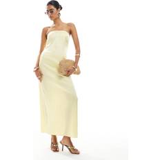 Pieces Bandeau Maxi Satin Dress Pale Banana - Yellow