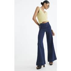 Flare Jeans River Island High Rise Palazzo Button Detail Jeans - Dark Navy