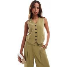 Linne Kostymer Vero Moda Olivgrön Kostymväst Linnestil Del Av Set - Grön