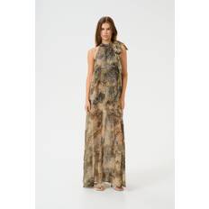 Boat Neck - Long Dresses Gestuz GZsanka Halterneck Snake Print Maxi Dress - Gold/Brown