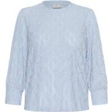 Blåa - Slim Blusar Kaffe Katio Spetsblus Mjuk Chambray - Blue