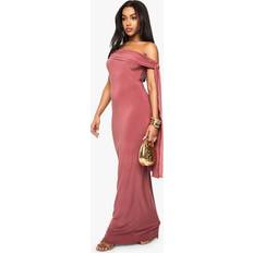 boohoo Twist Detail Off Shoulder Drape Maxi Dress - Pink