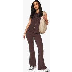 Suits on sale boohoo Rib Button Through Sleeveless Top Trouser Set - Brown